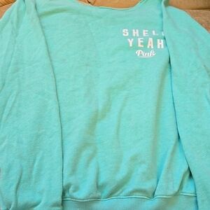 VS pink mint green off the shoulder XS shell yeah sweatshirt